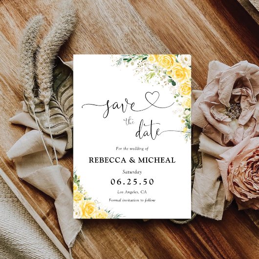 Elegant Yellow Floral Wedding Save The Date セーブザデート