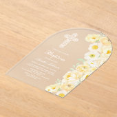 Elegant Yellow Flowers Arch Baptism アクリル招待状 (レイダウン)