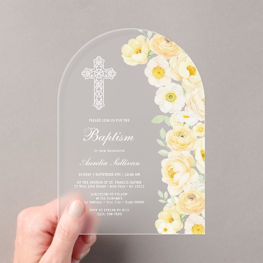 Elegant Yellow Flowers Arch Baptism アクリル招待状 (インサイチュ (ポータブル))
