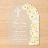 Elegant Yellow Flowers Arch First Communion アクリル招待状 (正面)