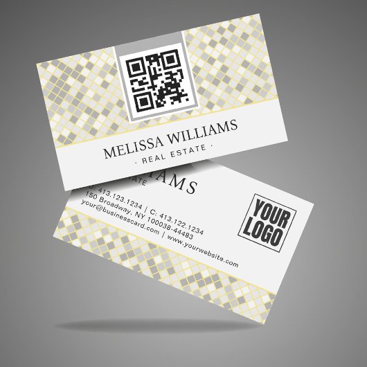 Elegant Yellow & Gray Geometric Squares  名刺