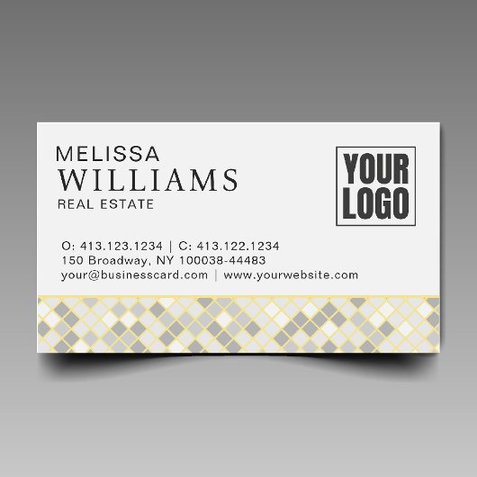 Elegant Yellow & Gray Geometric Squares  名刺
