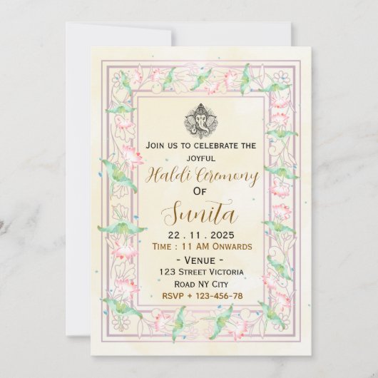 Elegant Yellow Haldi Ceremony Invitation Card 招待状 (正面)