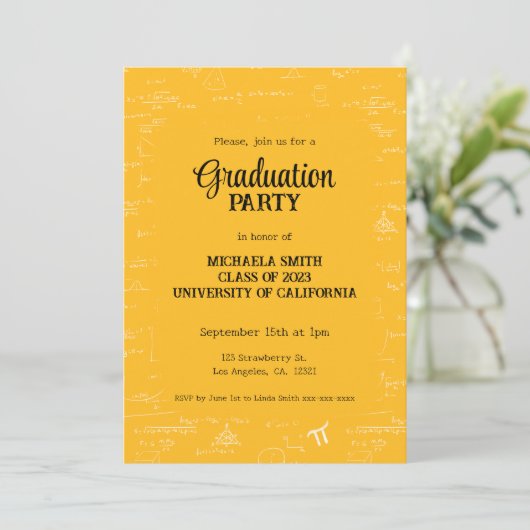 Elegant Yellow Hand-Lettering Math Graduation 招待状 (スタンド正面)