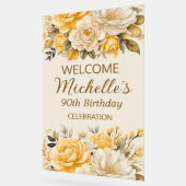 Elegant Yellow Ivory Cream Floral 90th Birthday アクリルサイン (傾斜)