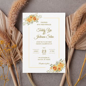 Elegant Yellow Orange Floral Wedding Invitation 招待状