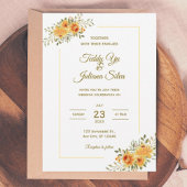 Elegant Yellow Orange Floral Wedding Invitation 招待状