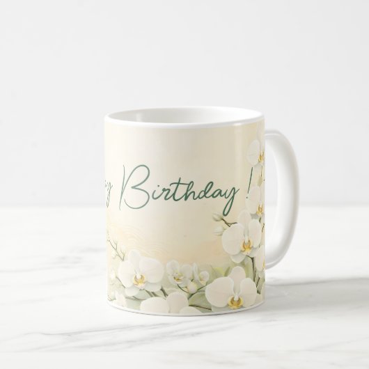 Elegant Yellow Orchid Birthday Mug コーヒーマグカップ (正面右)