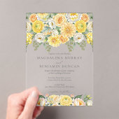 Elegant Yellow Peach & Sage Green Floral Wedding アクリル招待状 (インサイチュ (ポータブル))