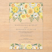 Elegant Yellow Peach & Sage Green Floral Wedding アクリル招待状 (正面)
