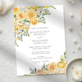Elegant Yellow Peach & Sage Green Floral Wedding 招待状