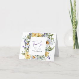 Elegant Yellow Purple Wildflower Wedding サンキューカード
