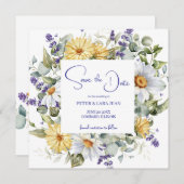 Elegant Yellow Purple Wildflower Wedding セーブザデート (正面/裏面)