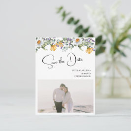 Elegant Yellow Purple Wildflower Wedding セーブザデート