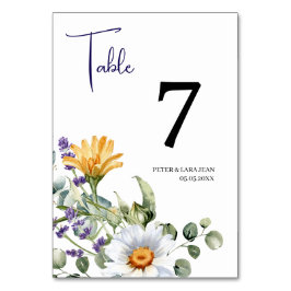 Elegant Yellow Purple Wildflower Wedding テーブルナンバー