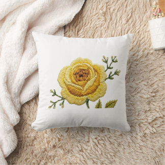 Elegant Yellow Rose Faux Embroidery Throw Pillow クッション