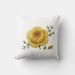 Elegant Yellow Rose Faux Embroidery Throw Pillow クッション