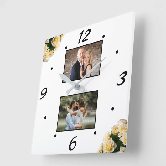 Elegant Yellow Roses Couple 2 Photo Collage  スクエア壁時計 (傾斜)