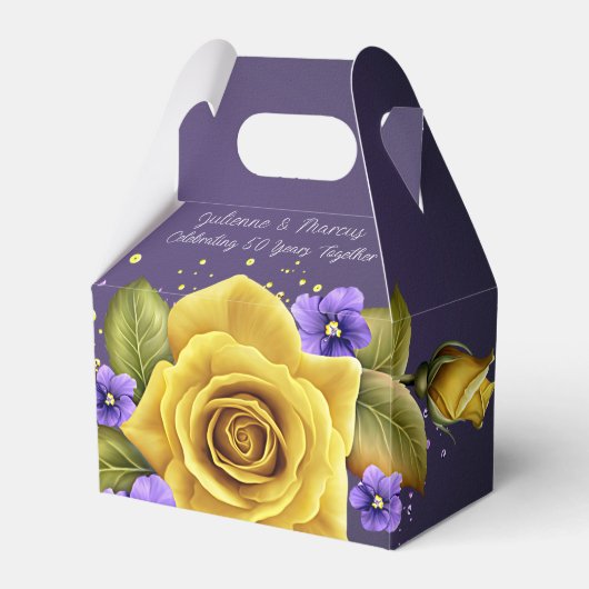 Elegant Yellow Roses, Purple Violets 50th Anniv | フェイバーボックス (正面サイド)