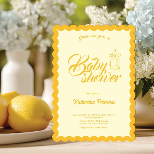 Elegant Yellow Scalloped Baby Shower Invitation 招待状
