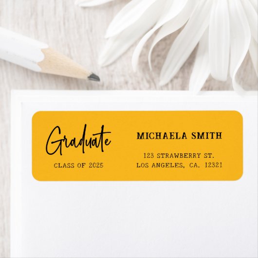Elegant Yellow Script Graduation Return Address ラベル (インサイチュ)
