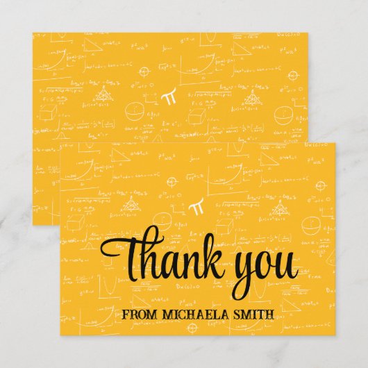 Elegant Yellow Script Mathematics Graduation サンキューカード (正面/裏面)