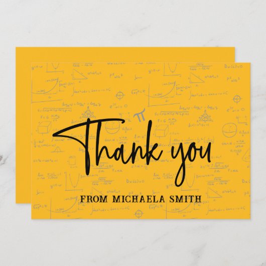 Elegant Yellow Script Typography Math Graduation サンキューカード (正面/裏面)