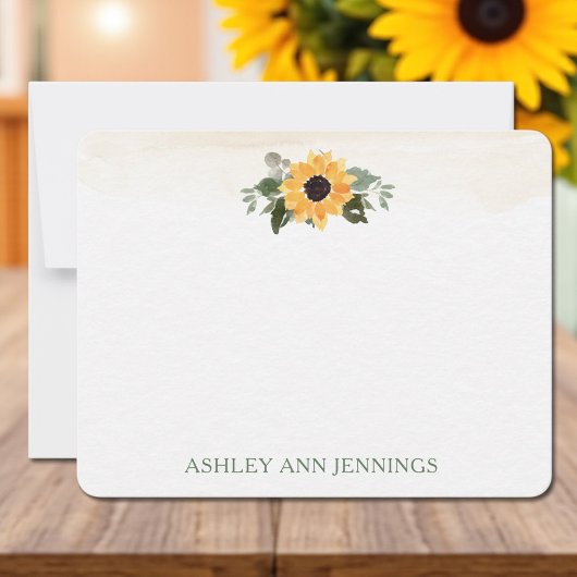 Elegant Yellow Sunflower Personalized Stationery ノートカード