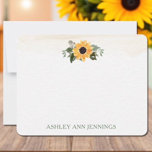 Elegant Yellow Sunflower Personalized Stationery ノートカード