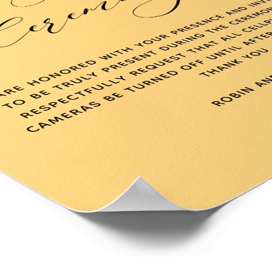 Elegant Yellow Unplugged Ceremony Wedding Sign ポスター (角)