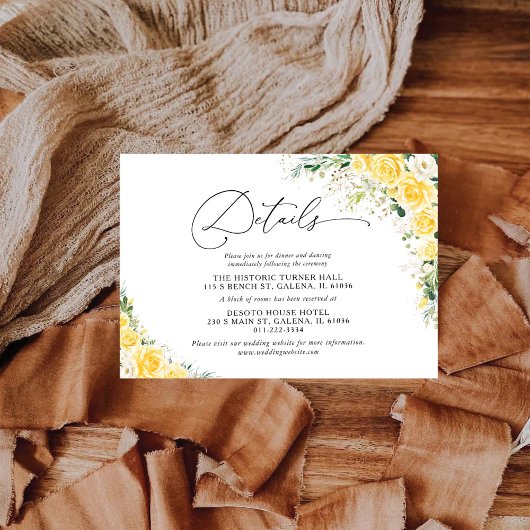 Elegant Yellow Wedding Details Card エンクロージャーカード