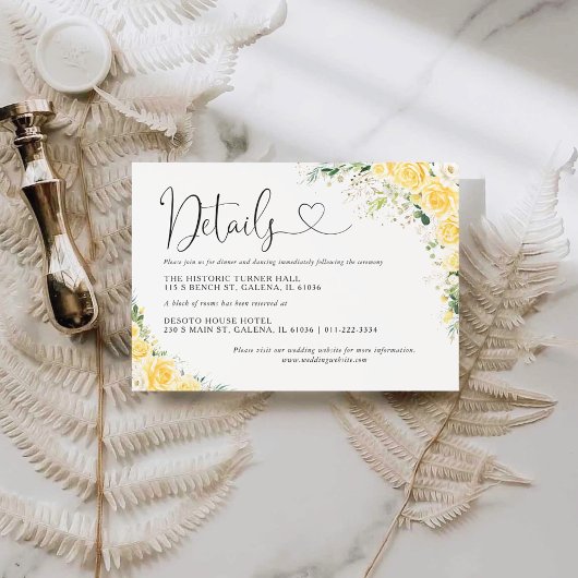 Elegant Yellow Wedding Details Card エンクロージャーカード