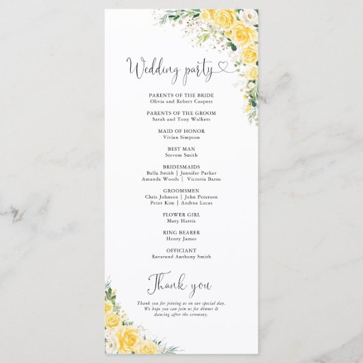 Elegant Yellow Wedding Program プログラム (裏面)