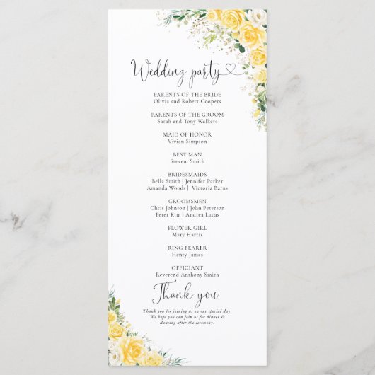 Elegant Yellow Wedding Program プログラム (裏面)