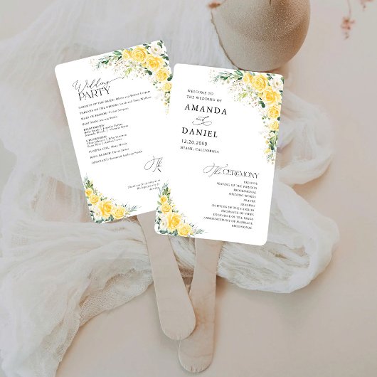 Elegant Yellow Wedding Program Hand Fan ハンドファン