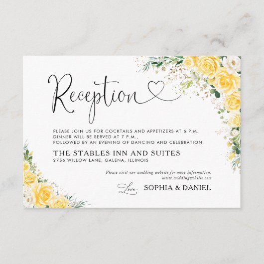 Elegant Yellow Wedding Reception Card エンクロージャーカード (正面)