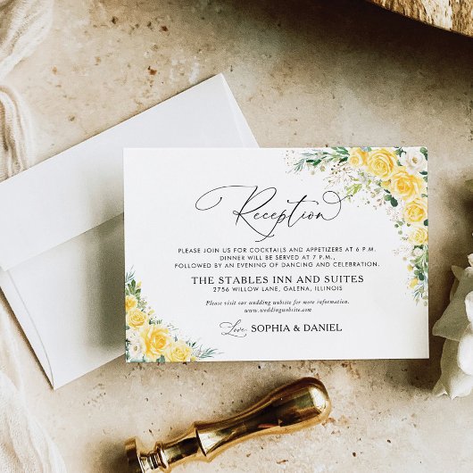 Elegant Yellow Wedding Reception Card エンクロージャーカード