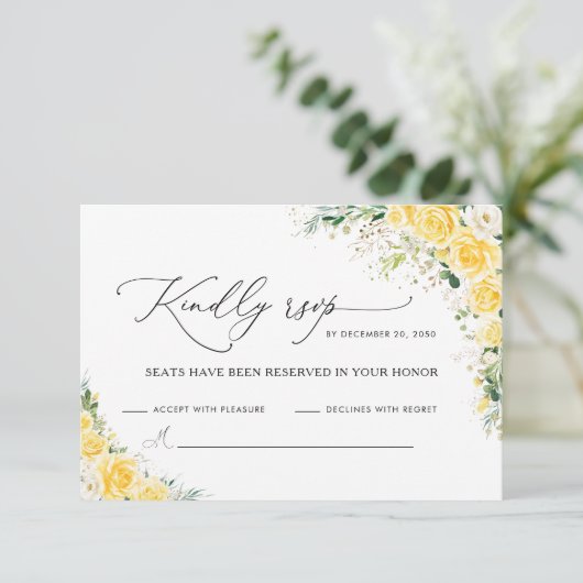 Elegant Yellow Wedding RSVP Card (スタンド正面)