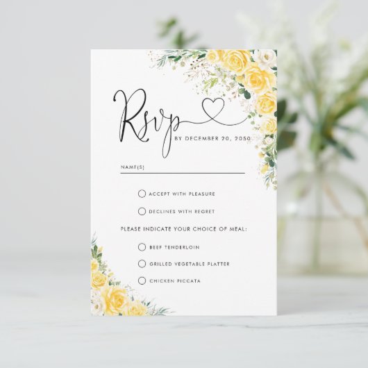 Elegant Yellow Wedding RSVP Card (スタンド正面)