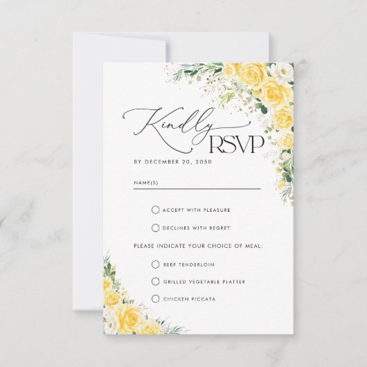 Elegant Yellow Wedding RSVP Card (正面)