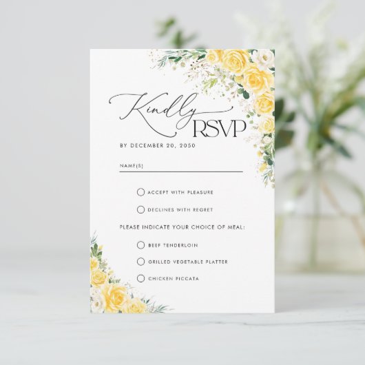 Elegant Yellow Wedding RSVP Card (スタンド正面)