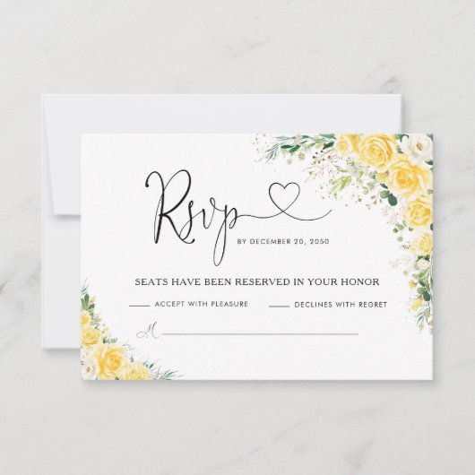 Elegant Yellow Wedding RSVP Card (正面)