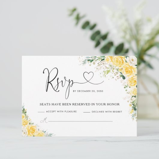 Elegant Yellow Wedding RSVP Card (スタンド正面)