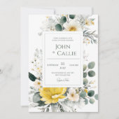 Elegant Yellow White Floral Eucalyptus Watercolor 招待状 (正面)