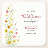 Elegant Yellow Wildflower 1st Birthday Party スクエアペーパーコースター (正面)