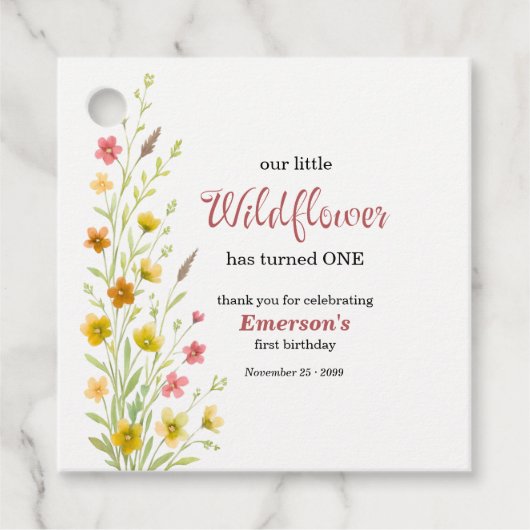 Elegant Yellow Wildflower 1st Birthday Party フェイバータグ (正面)