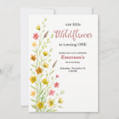 Elegant Yellow Wildflower 1st Birthday Party 招待状 (正面)