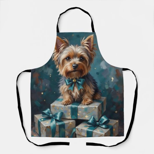 Elegant Yorkshire Terrier Dog Holiday Gift Stack エプロン (正面)