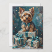 Elegant Yorkshire Terrier Dog Holiday Gift Stack シーズンカード (正面)