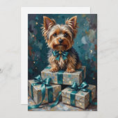 Elegant Yorkshire Terrier Dog Holiday Gift Stack シーズンカード (正面/裏面)